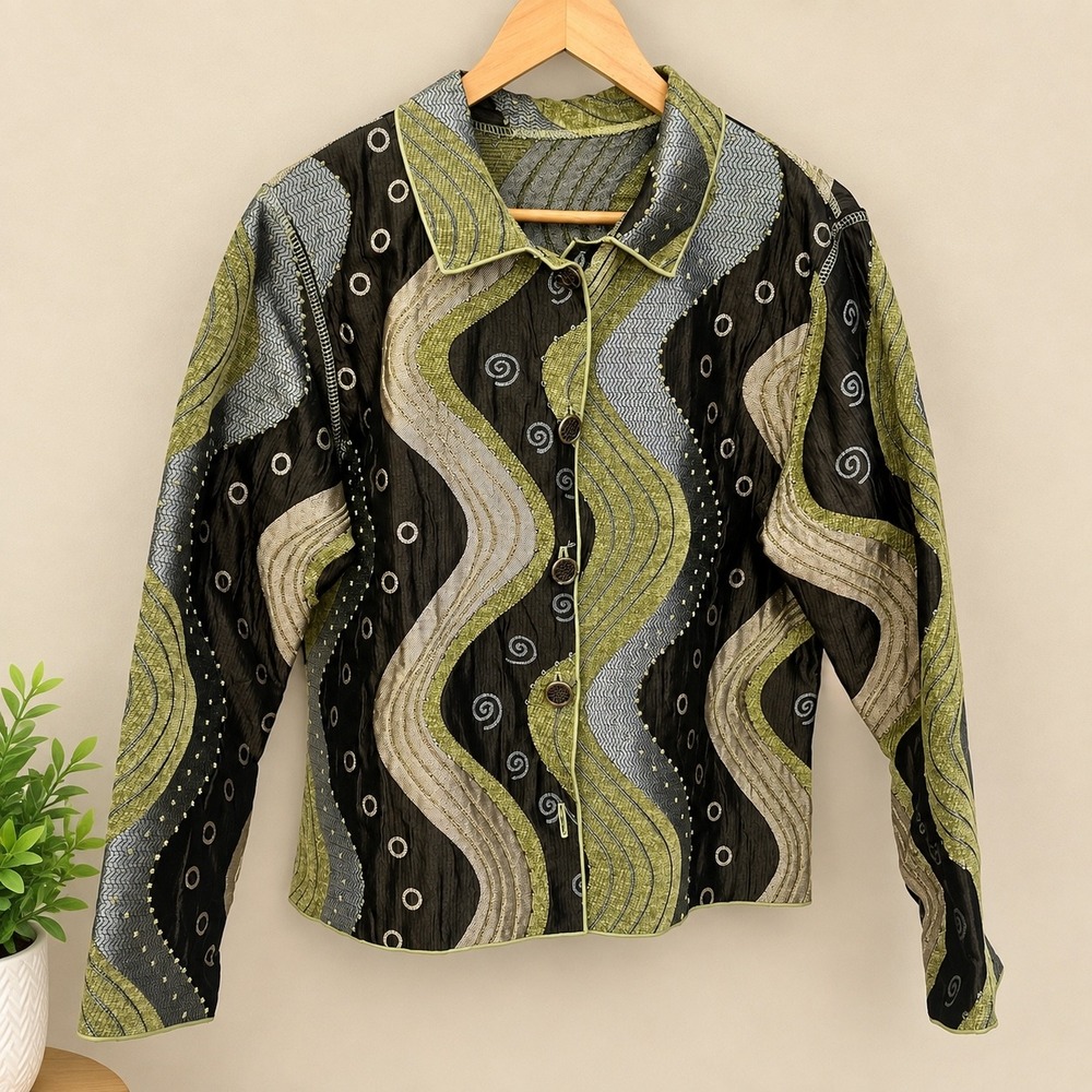 Winding River XL Jacket Wavy Abstract Textured Button Front Made in USA Artsy